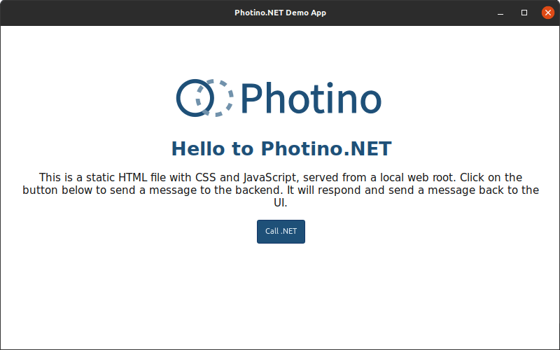 Photino Hello world screen for Linux