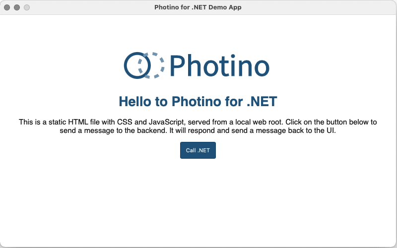 Photino Hello world screen for macOS